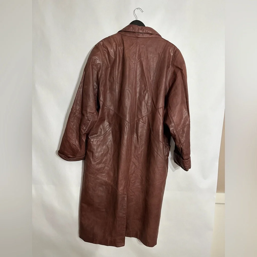 JF J. Ferrar Leather Trench Coat Brownish Red Vintage 80s 90s Large SEE NOTE